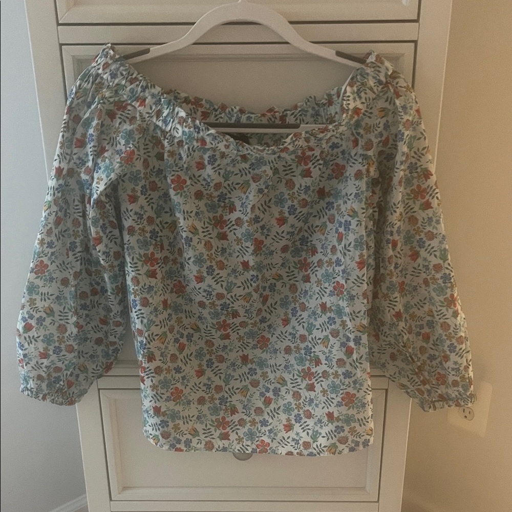 J. Crew Light Blue Floral Off-Shoulder Blouse